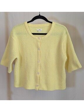 Aerie unREAL Short Sleeve Cardigan Knit Sweater Bright Yellow Womens Size S/P